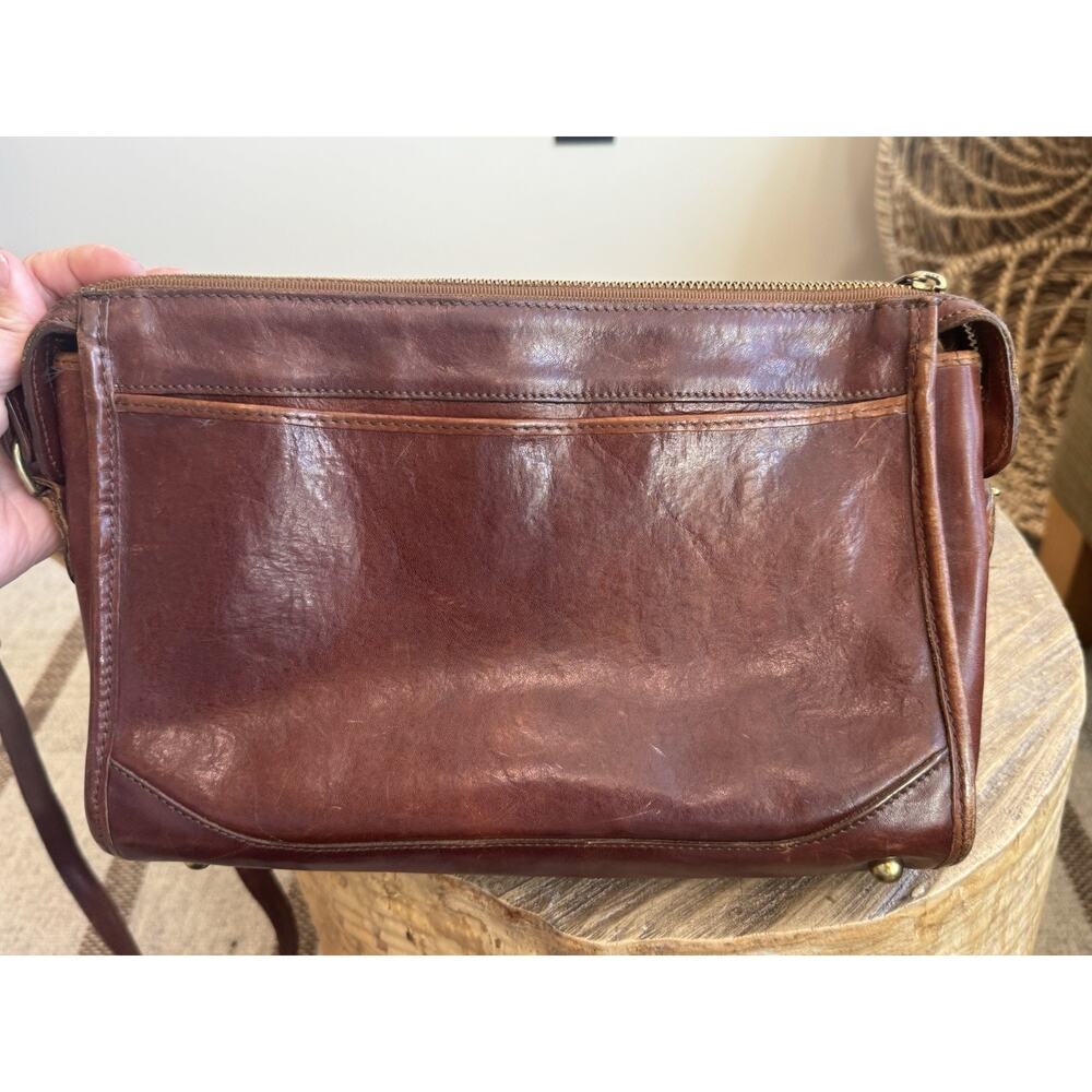 Vintage Brahmin Cognac Brown Leather Crossbody Zip Purse USA Classic Medium - Picture 7 of 15